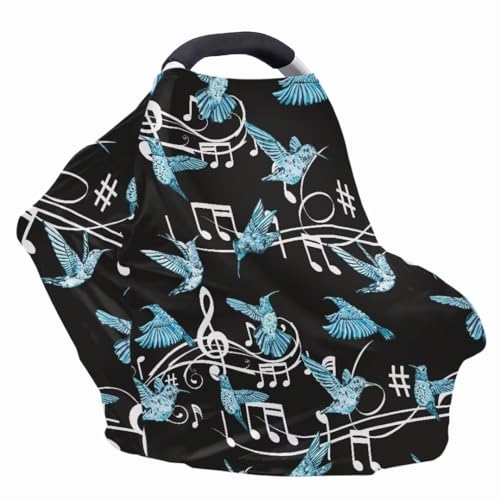Image of Coldinair Hummingbird Car Seat Covers for Girls Multi-use Cover Music Notes Baby Carseat Canopy Cow Print Nursing Cover for Breastfeeding