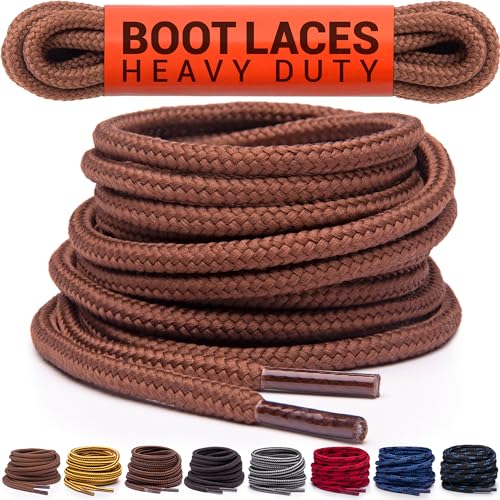 Miscly Round Boot Laces [1 Pair] Heavy Duty and Durable Shoelaces for Boots, Work Boots & Hiking Shoes (Brown, 45 inches (114 cm))