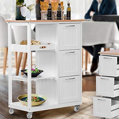 Carro de Almacenamiento de Cocina de Madera con Cajones y Estantes Cover