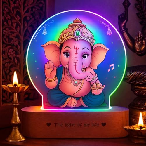 Image of ZOCI VOCI LED Ganesh Photo Frame Lamp - Spiritual Pooja Room Decor Light | Lord Ganesha Night Lamp for Home Temple | Religious Gift for Diwali, Housewarming, Festival Decor (RGB Smooth - (No Remote))
