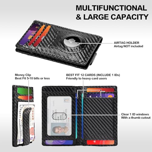 Slim Wallet for Men Credit Card Holder Wallet RFID Blocking Bifold Mens Slim Wallet,Thin Minimalist Front Pocket Mens Leather Wallets,Smart Security Carbon Fiber Small Wallet (Carbon Fiber Black)2