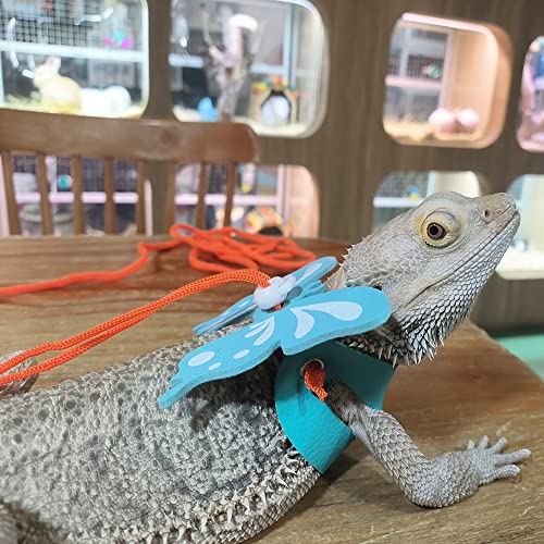 Bearded Dragon Lizard Leash Harness - Adjustable Stylish Butterfly Wing Lizard Reptile Harness Leash for Bearded Dragon Lizard Reptiles (Blue Butterfly)