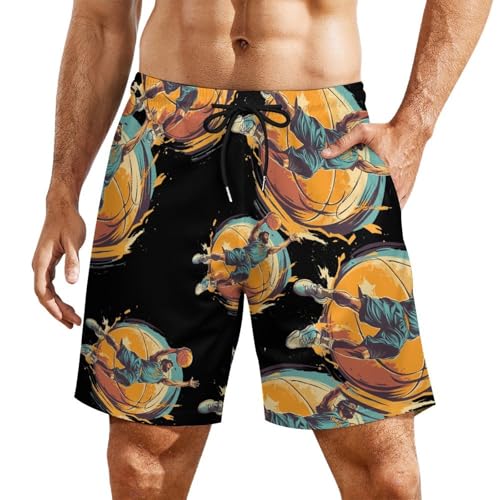 Cool Basketball Player Mens Swim Trunks with Quick-Drying Lining Beach Shorts for Outdoor Sports - Main Image