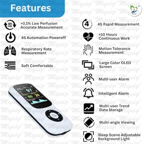 Image of Handheld Pulse Oximeter with OLED Display | SpO₂, Pulse Rate, Respiratory Rate & PI | Motion Tolerant | Rechargeable | Adult Silicone Sensor | Multi-User Data & Alarms