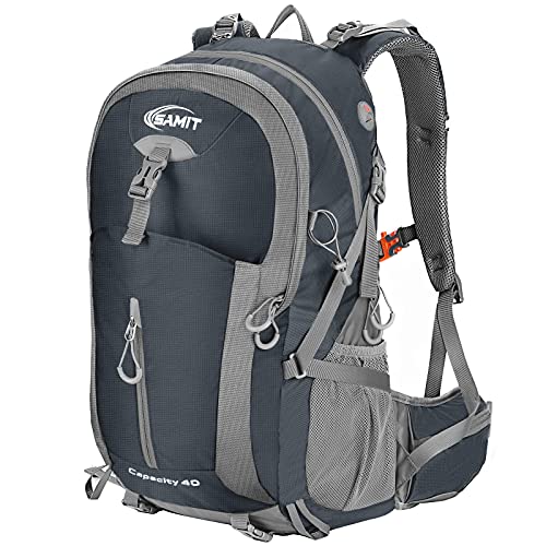 SAMIT Hiking Backpack 40L Camping Backpack with Waterproof Rain Cover Hiking Daypack Lightweight Travel Backpack Outdoor Backpack for Men Women(Dark Blue)