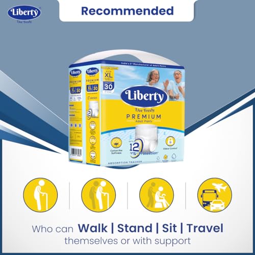 Image of Liberty Premium Adult Diaper Pants, Extra Large (XL) 60 Count, Waist Size (96-165cm | 38-65 inches), Unisex, Leak Proof, Extra Elastics, High Absorbency, 12 Hrs protection, Pack of 2, 30 count /pack