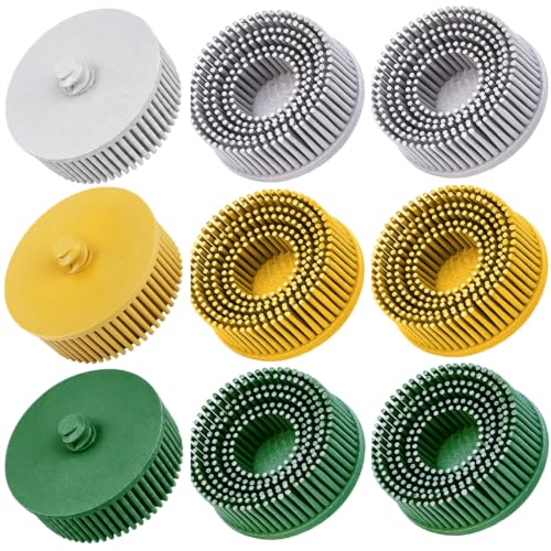 Image of 9 Pack 2 Inch Bristle Disc Grit 50# 80# 120# Attachment Abrasive Coating Removal Disc for Metal (9, 2 inch)