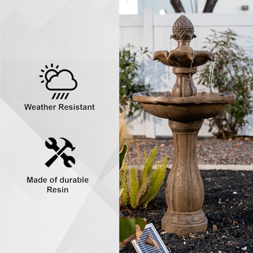 Image of XBrand 44 inch Solar Powered 2-Tier Water Fountain, Fiberglass Resin Outdoor Fountain with Solar Panel and Auto Shut-Off Pump