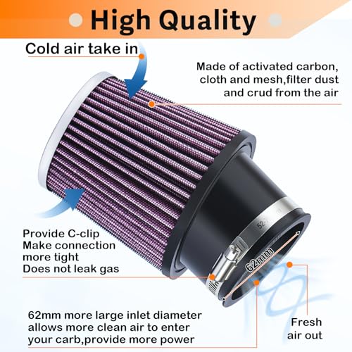 Image of 212cc Upgraded Air Filter Adapter Kit for Predator 196cc 212cc for Baja Motorsports MB165 for Coleman BT200X CT200U KT196 6.5Hp Clone Engine Mini Bike Go Kart -Purple