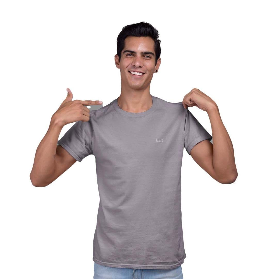 Flink Grey Round Neck Plain Tshirts for Men