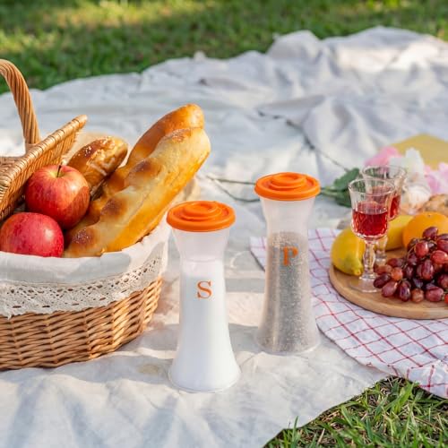 Image of Set of 2 Plastic Salt and Pepper Shakers with Lids Large Salt Shaker Pepper Container Vintage Tall Hourglass Camping Picnic Outdoors Travel Spice Set for Home Picnic Kitchen(Classic,Orange)