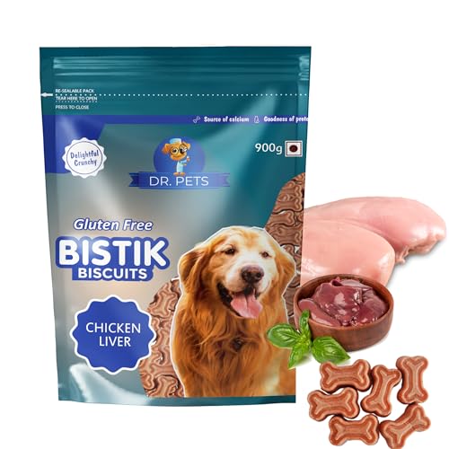 Image of Dr.Pets Bistik Dog Food Adult - Dog Biscuits for Adult Dog & Puppy, Gluten Free Healthy Treats with Fresh & Natural Ingredients, Banana Oats & Chicken Liver Flavor 900g Each (Combo Pack)