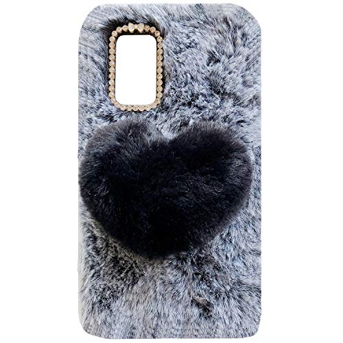 Oukitel C21/C21Pro Art Wool Love Heart Ball Case, Soft Fluffy Thin Handmade Warm Hair Winter Cover, HUZIGE Eye-Catching Girl Slim Phone Case for Oukitel C21/C21 Pro DGray