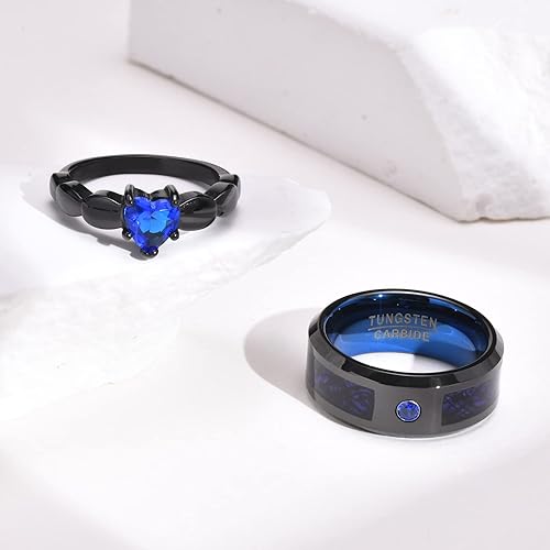 Miniatura 5 de Anillos a juego personalizados para parejas, juego de anillos de promesa personalizables, de acero inoxidable hipoalergénico personalizable para