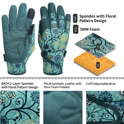 Msupsav Gardening Gloves For Gardening,Synthetic Leather Garden Gloves,Work Gloves With Touch Screen,Light-Duty (Lake Blue, Medium) #TOP1