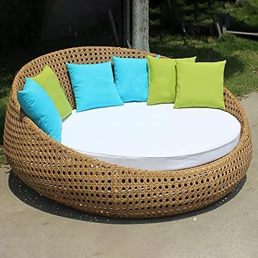 Outdoor Wicker Daybed Light Brown/White