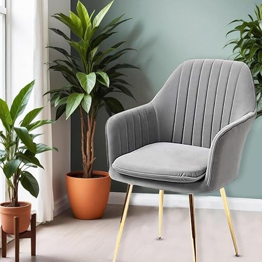 Image of Set of 2 Velvet Dining Chairs, Cushion Seat Chair for Living Room Bedroom Restaurant, Modern Contemporary Upholstered with Polished Rosegold Metal Legs (Dark Grey)