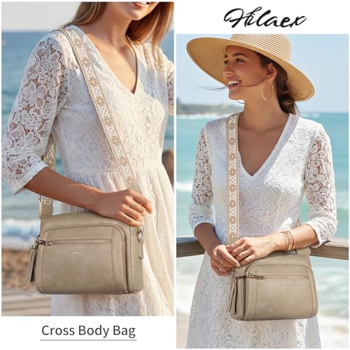Image of Small Leather Crossbody Bags for Women Anti theft Purses and Handbag Shoulder Hangbag with Wide Strap Tassel