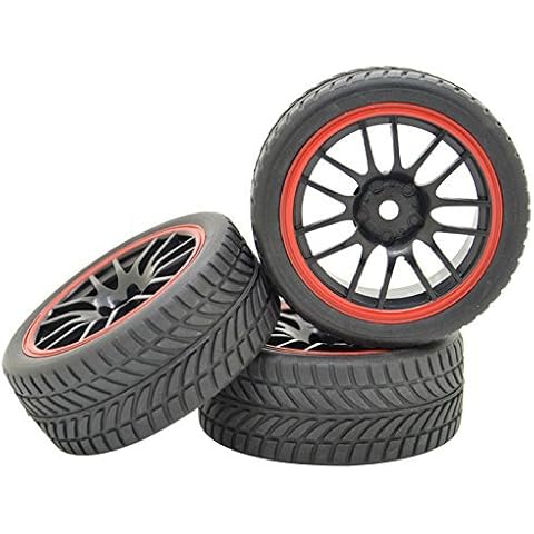 Pxyelec 4PCS/Set Black RC 1:10 On-road Racing Car 14 Spoke Plastic Hub Wheel Rim and V Tires Tyres Cover