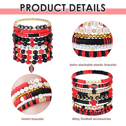 36 Pcs Football Game Day Heishi Bracelets for Women Spirit Day Accessories Stackbale Clay Bracelets Beaded Stretch Bracelet Football Mom Accessories Outfits Jewelry Gifts2