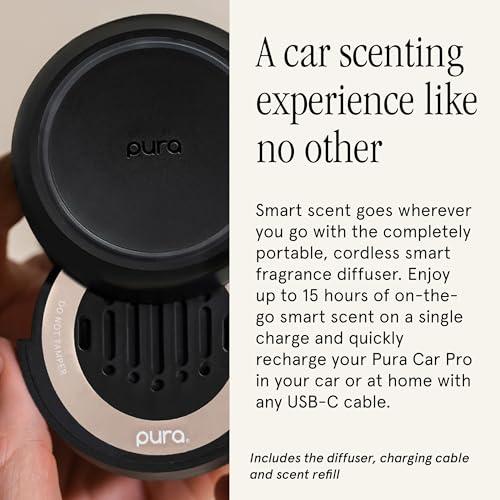 Image of Pura Car Pro - Smart Fragrance Diffusion - Rechargeable & Cordless Fragrance Diffusion - Portable Smart Car Diffuser with USB-C Cable - Start & Stop Accelerometer Detects Motion - New Car Fragrance