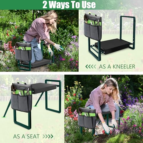 seasky Faltbarer Gartenhocker mit Knie- und Sitzfläche, Gartenhocker, breiter, Dicker, weicher Kniepolster, robuster Gartenhocker mit Anti-Sturzrahmen, Gartengeschenk für Eltern