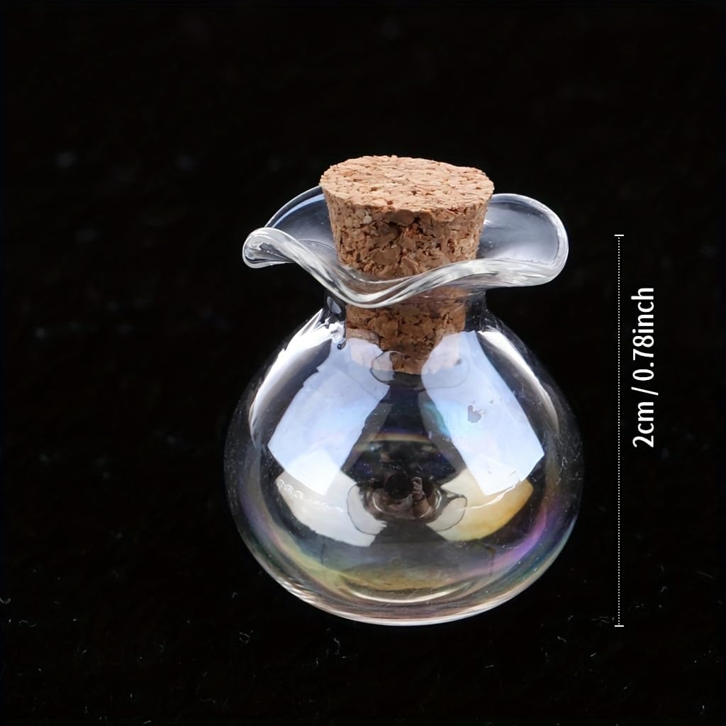 10pcs Transparent with color Spherical Glass Bottle - Look Round Glass Bottle with Cork, Mini Vase Stoppers-(for home Decor Mini Bottles)