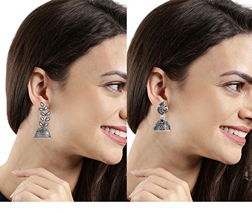 Image of Yellow Chimes Earrings for Women & Girls | Traditional Silver Oxidised Jhumka | German Silver Oxidized Drop Earring Set | Earrings Combo | Accessories Jewellery | Birthday & Anniversary Gift