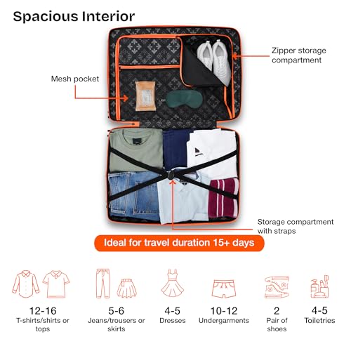 Image of Nasher Miles Golden Gate Hard-Sided Polypropylene Luggage Set of 2 | 65cm & 75cm | 8 Wheels Medium & Large Trolley Bag for Travel | Suitcase (Black & Orange)