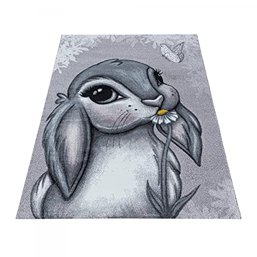 Tapis enfant lapin rose antidérapant et facile à nettoyer