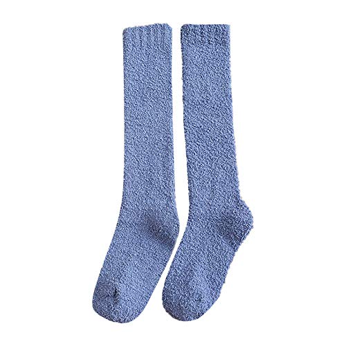 Calcetines mullidos para mujer, calcetines cálidos de coral, calcetines de pantorrilla sólidos, calcetines sobre la pantorrilla para mujer (azul, talla única)