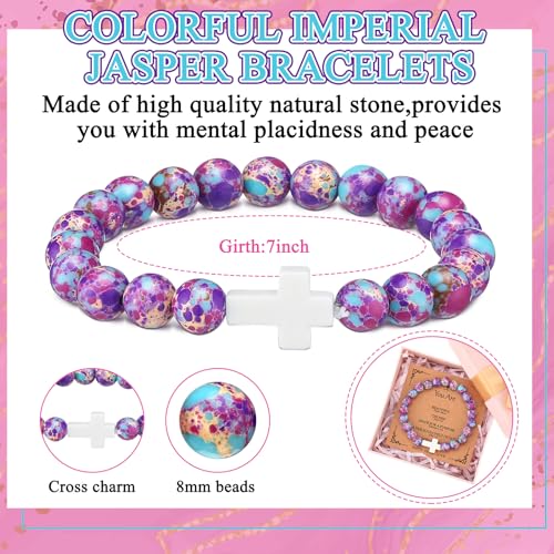12 Pieces Cross Beaded Bracelet Bulk with Bible Card Christian Bracelets for Women Faith Religious Christian Gifts Natural Stone for Friend Baptism Communion3