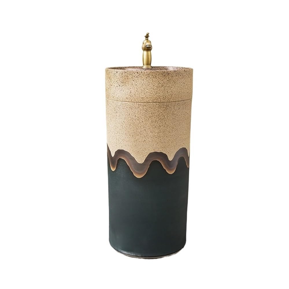 Free-Standing Bathroom Pedestal Sink Freestanding Ceramic Wash Basin with Faucet and Drain Kit Lavatory Column