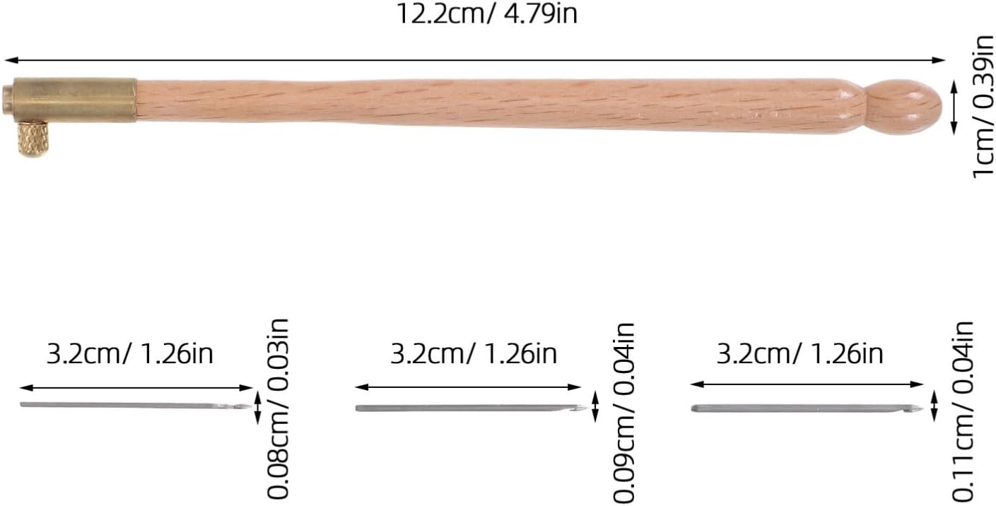 Unomor 2 Sets Crochet Embroidery Needles with Wooden Handles and Copper Material for Sequins and Beads, Sharp French Tambour Beading Needles for Stitching and Beading Projects