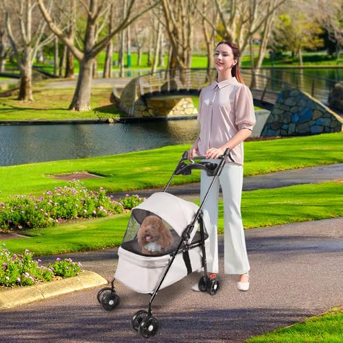 Homewell 2in1 Hundewagen, Hundebuggy mit 2 Getränkehaltern, Hundebox Transporttasche Faltbar klappbar, mit Feststellbremse, Jogger Buggy für Haustiere, 50 * 70 * 99cm (Grau)