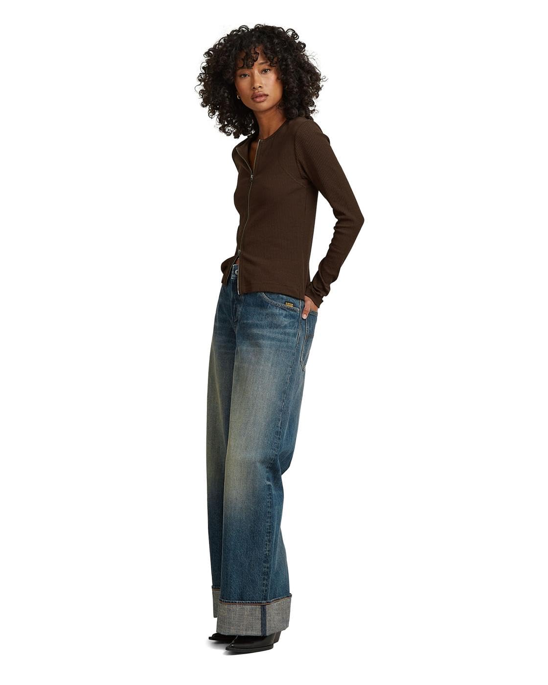 G-STAR Raw C.V. Women's 2 Way Slim Rib r t ls wmn T-Shirt, Brown, L