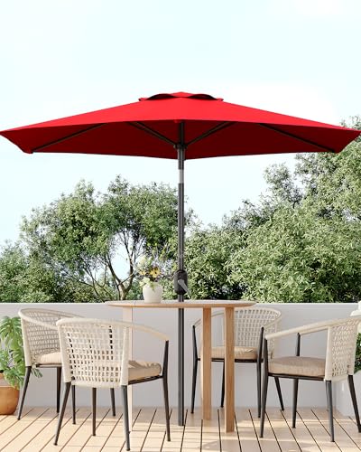 7.5FT Outdoor Patio Umbrella, Table Market Umbrella With Push Button Tilt and Crank, 6 Sturdy Ribs UV Protection Waterproof for Garden, Deck, Backyard, Pool (Red)