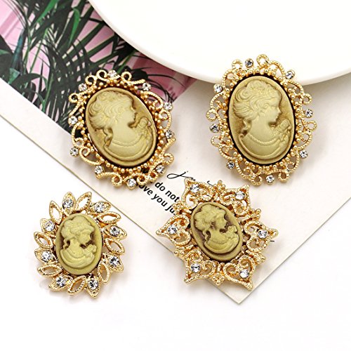 Weimanjewelry Lot 24Pcs Classic Crystal Rhinestone Flower Vintage Victorian Cameo Brooch Pin Set For Women (Gold) #TOP4