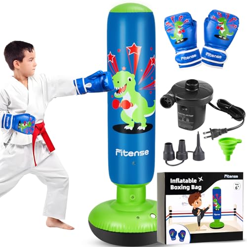 Fitense Kids Punching Bag, 63 Inch Inflatable Punching Bag + Electric Air Pump + Boxing Gloves, Kids...