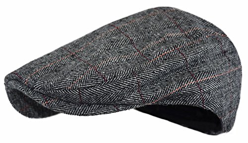 Image of Wonderful Fashion Men's Classic Herringbone Tweed Wool Blend Newsboy Ivy Hat (Large /X-Large, Charcoal)