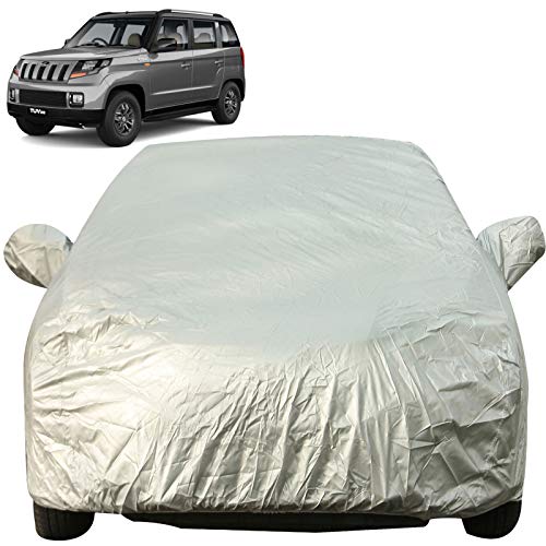 Image of Autofact Waterproof Premium Silver Matty Triple Stitched Car Body Cover with Mirror Pocket for Mahindra TUV 300