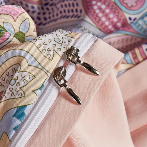 Jemiipee Paisley Duvet Cover Set Vintage Hippie Floral Pattern Luxurious Pink King Size Soft Bohemian Bed Bedding Sets Shabby Chic Print Comforter Covers With Zipper Closure And Pillowcases thumb #3