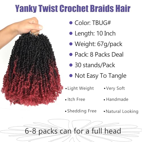 Datanala Yanky Twists Crochet Braiding Hair 10 Inch 8 Packs 30roots 1B/BUG Crochet Hair with Curls Bohemian Passion Twists Crochet Hair Pre-looped Curly Hair Extensions for Women (1B/BUG, 10inch) — view 2