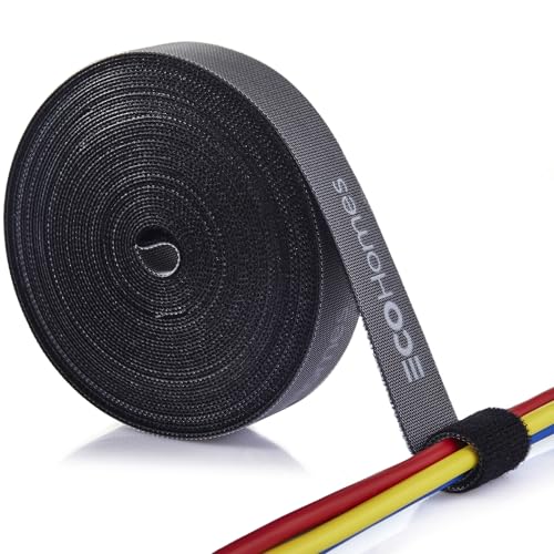 ECOHomes 1 Inch x 30 FT Double Sided Hook and Loop Roll Tape - Two Sided, Self Stick, Reusable Cable Ties Wrap for Cable Management, Heavy Duty Extender Straps Long Wire Strips Band Black
