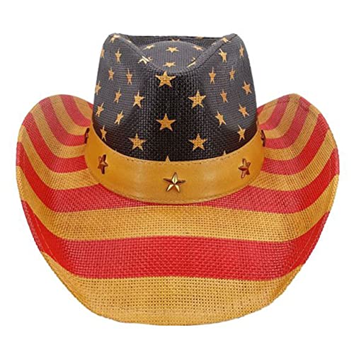Image of SILVERFEVER Straw Cowboy Hat Cowgirl Hats Men Women Sun Hat Sombreros Vagueros Classic Western Accents Sombreros