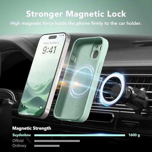 Image of Magnetic for iPhone 15 Case, Compatible with MagSafe, [Screen Protector + Full Camera Protection], Silicone Shockproof Anti-Scratch Protective Phone Case for iPhone 15 6.1 inch, Mint
