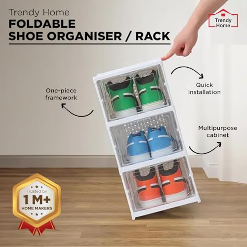 Image of Senego by Trendy Home Shoe Rack (12-Layer) Foldable Sneakers Box, Collapsible Storage Organizer for Shoe, Slippers and Books, Storage Rack for Living Room, Multipurpose Cabinet Organizer (White)