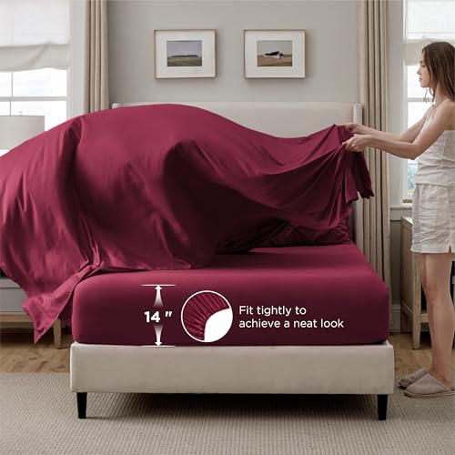 Image of Bedsure Queen Comforter Set Dark Red - Bed in a Bag Queen Size Bedding 7 Pieces, GentleSoft Pintuck Bed Set Gift for Family, All Season Down Alternative Comforter with Sheets, Pillowcases & Shams