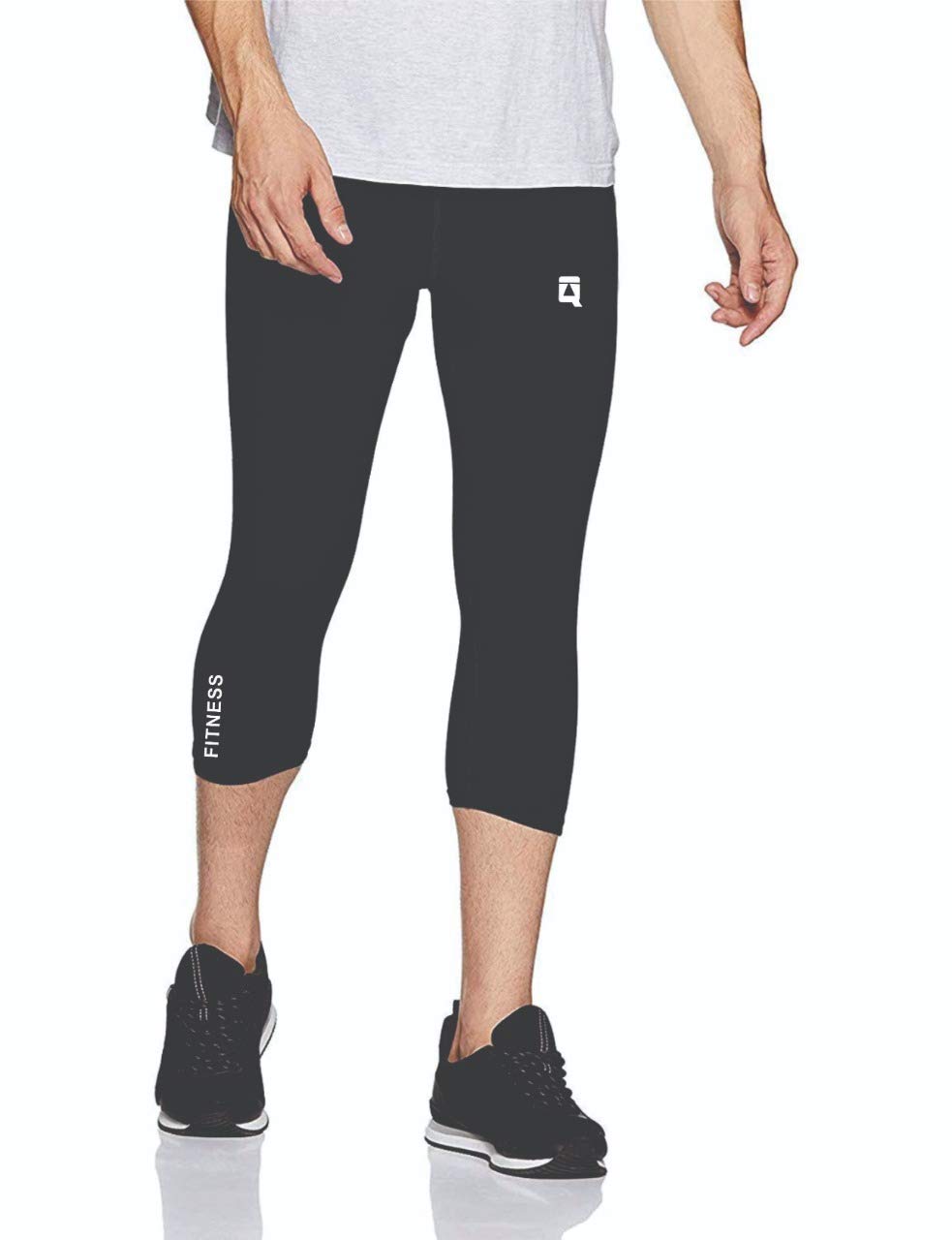 QUADAMen's Compression 3/4 Capri Shorts Baselayer Cool Dry Sports Tights Running Yoga Pants