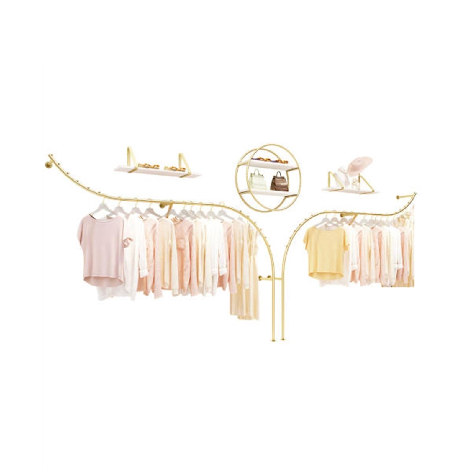 Rolling Clothing Rack Clothing Store Display Rack Wall Mounted Clothes Hanger Fitting Room Pole Shelf 4-piece Set Clothes